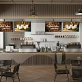 Modern Cafe Interior Design With Coffee Bar Counter Displays Pendant Lights And Wooden Tables