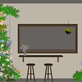 Floral Display With Colorful Flowers Green Plants Wooden Mirror Console Table Stools And Wall Lamp