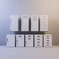 White Storage Lockers With Various Styles Including Doors And Drawers Arranged In Two Rows