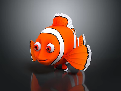 Cute Orange And White Striped Clownfish With Big Eyes 3D Model Shiny Reflection 3d model