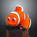 Cute Orange And White Striped Clownfish With Big Eyes 3D Model Shiny Reflection