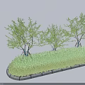 Neatly Trimmed Green Shrubs in Landscaped Garden Area with Small Trees and Stone Border