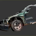 Damaged Car With Open Engine Hood And Exposed Internal Mechanical Parts