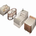 Modern Baby Cribs in Beige and Brown Designs with Wooden Frames and Mattress