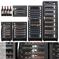 Three Wine Refrigerators With Glass Doors Multiple Shelves And Illuminated Wine Bottles