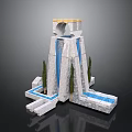 Decorative Stone Water Fountain Structure With Arched Top Waterfall Pool And Trees