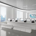 Modern Tech Learning Space With Computers VR Headsets And City View Through Large Windows 3d model
