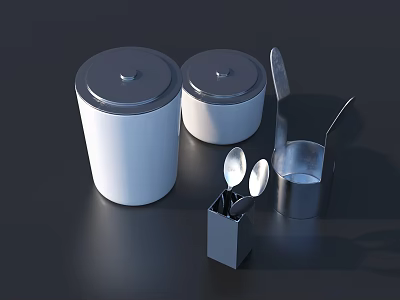 Silver Metal Tableware Set with Lidded Jars Open Container and Spoon Holder 3d model
