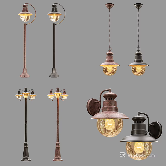 Vintage Industrial Lighting Combinations With Pendant Wall Sconce And Floor Lamps 3d model 