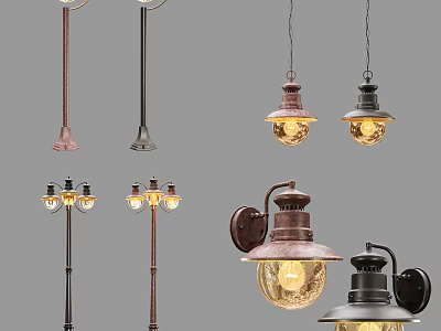 Vintage Industrial Lighting Combinations With Pendant Wall Sconce And Floor Lamps 3d model