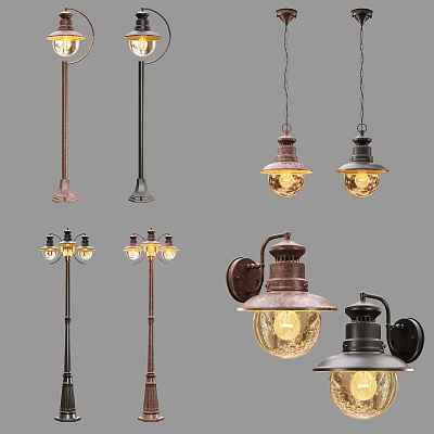 Vintage Industrial Lighting Combinations With Pendant Wall Sconce And Floor Lamps 3d model