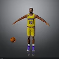 Man in Lakers Yellow Jersey Number 10 Standing with Basketball and Outstretched Arms