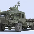 Armored Green Military Weapon Truck With Turret Antenna Large Off Road Tires And Cargo Bed
