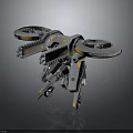 Mechanical Robot Character With Gray Yellow Rotors Mechanical Legs and Thruster Appendages Design