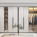 Modern White Wardrobe Design With Glass Doors Hanging Clothes And Decorative Plant