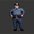 Man as Police Officer in Blue Uniform With Police Hat Standing With Hands On Hips