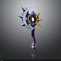 Mystical Crescent Star Magic Staff With Purple Handle Yellow Accents And Central Gemstone