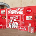 Coca Cola Red Wall Display With Chinese Brand Characters Bear Mascots And Product Boxes