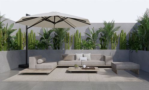 Quiet outdoor sofa courtyard sofa plant landscape cactus flowers and plants 3d model