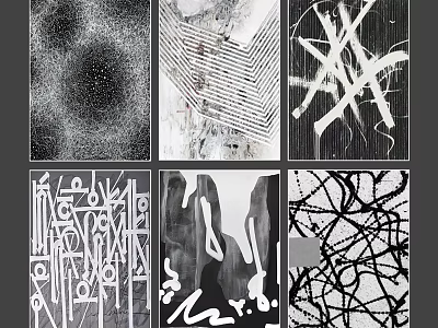Abstract Paintings Collection Featuring Black White Geometric Lines And Textures 3d model