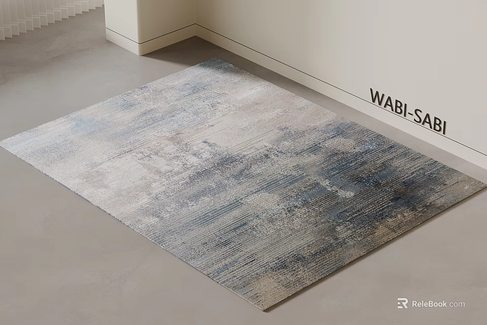 Square Rug in Wabi Sabi Style with Blue Gray Abstract Textured Modern Interior 3d model 