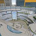 Modern Commercial Complex With Glass Curtain Walls Open Plaza Fountain And Green Landscaping