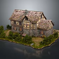 Charming Traditional Cottage With Tiled Roof Stone Wood Structure And Green Lawn