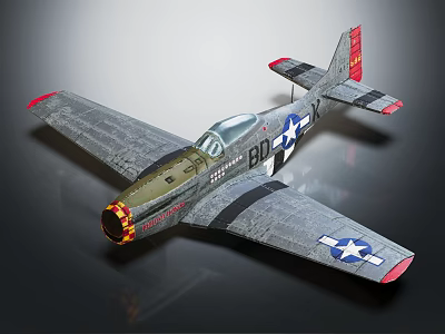 Vintage Fighter Jet With US Air Force Insignia Gray Fuselage Red Accents Yellow Nose Propeller 3d model