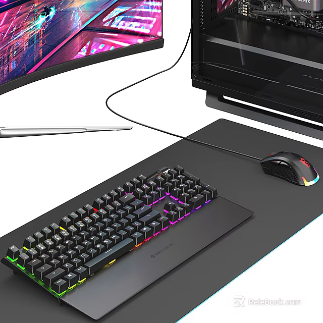 RGB Backlit Gaming Keyboard Mouse And Monitor Setup With Colorful Lights Mouse Pad 3d model 