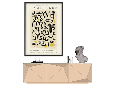 Paul Klee Abstract Painting With Modern Cabinet And Sculpture Decor 3d model
