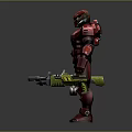 Red Armored Sci Fi Warrior With Futuristic Armor And Dual Yellow Silver Weapons 3d model