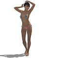 A Woman in Colorful Bikini Posing with Hands on Head Standing Gracefully