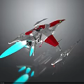 Futuristic Sci Fi Weapon With Red White Silver Mechanical Design And Blue Glowing Parts