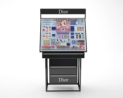 Elegant Dior Cosmetic Display Shelf Featuring Lipsticks Eyeshadows And Makeup Brushes 3d model