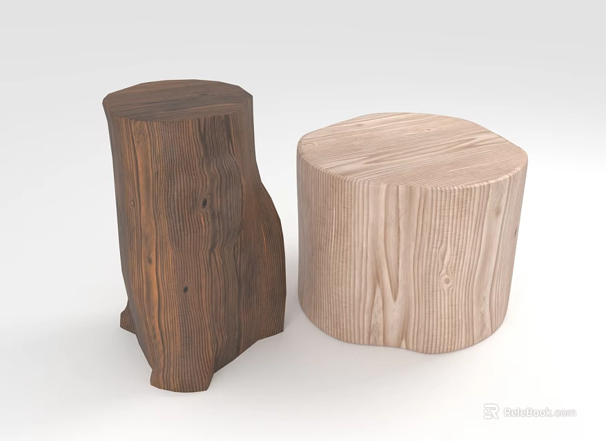 Natural Plant Trunks As Decorative Stumps In Brown And Beige Tones With Wood Grain 3d model 