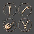 Modern Circular Wall Decor With Sword Axe Anchor And Crossed Swords Design