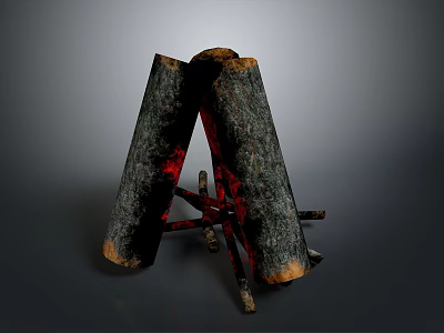 Scenic Nighttime Landscape With Burning Logs And Red Flames Glowing 3d model