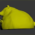 Plump Purple Bear Character With Yellow Hands And Pointing Fingers