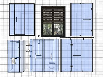 Modern shower room bathroom glass partition wet and dry separation shower room door 3d model