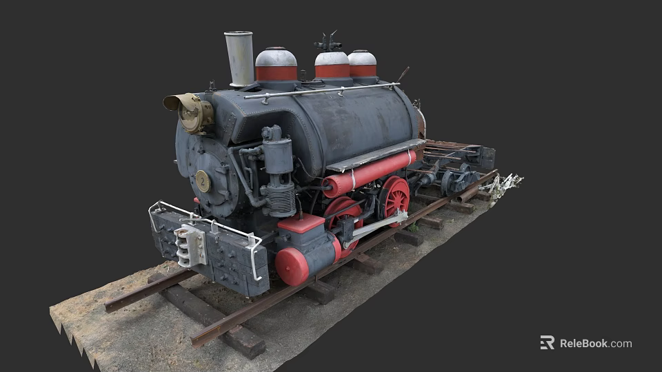 Vintage Steam Train Model with Black Body Red Wheels and Chimney on Railroad Tracks 3d model 
