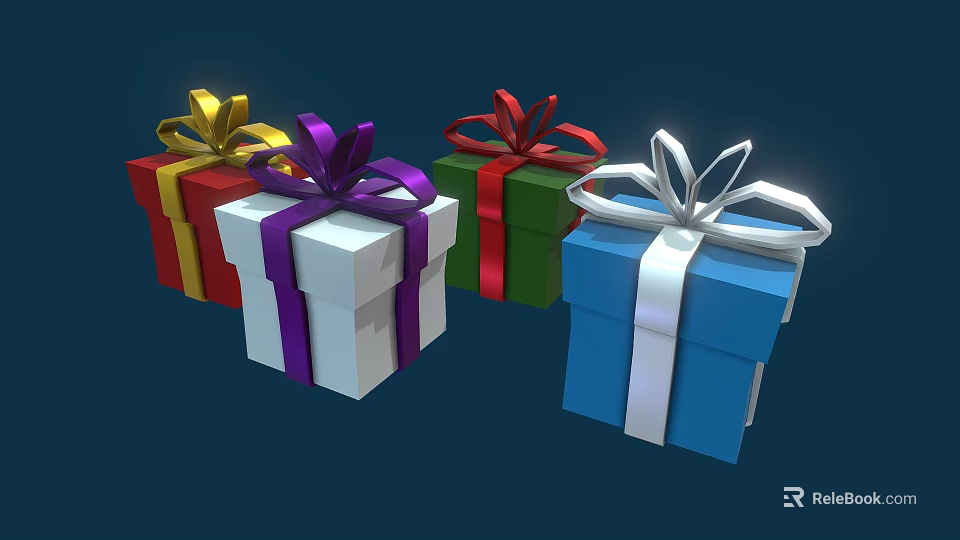 Colorful Gift Boxes With Decorative Ribbons And Bows In Various Colors 3d model 