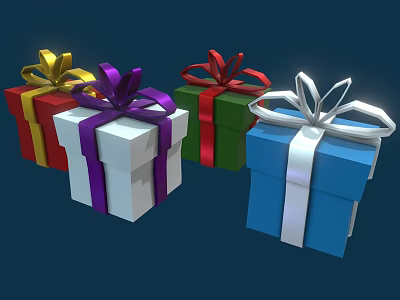 Colorful Gift Boxes With Decorative Ribbons And Bows In Various Colors 3d model