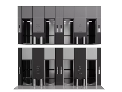 Modern Elevators With Black And Silver Panels And Glass Doors Design 3d model
