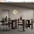 Middle Ancient Style Dining Table and Chair Combination Dining Table Dining Chair Chandelier Ornaments Combination Floral Art 3d model