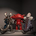 Colorful Monster Dolls with Black Horned Red One Eyed and Gray Armored Designs