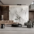 Modern Duplex Living Room Interior Design With Comfortable Sofa And Artistic Wall