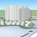 Modern Residential Complex Featuring High Rise Towers Low Rise Buildings And Waterfront Landscape Design