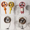 Colorful Air Cooling Fans With Handheld Cartoon Designs And Tabletop Metal Wood Frames