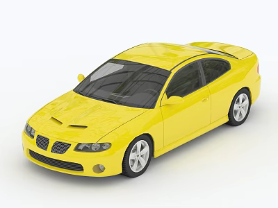 Yellow Two Door Car With Black Windows And Silver Wheels 3d model