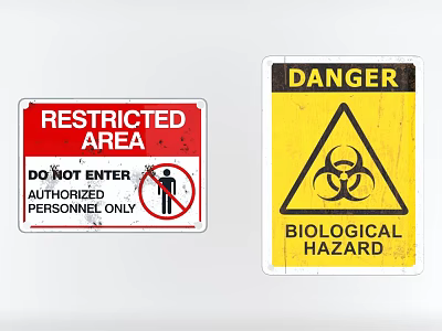 Industrial Equipment with Restricted Area and Biological Hazard Safety Signs 3d model